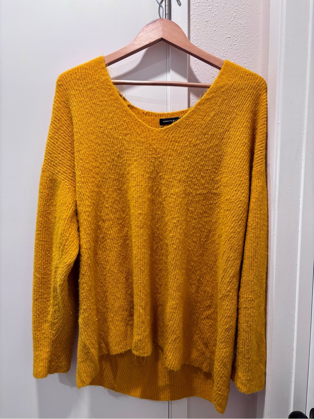 Something Navy V-Neck Sweater in Mustard Yellow